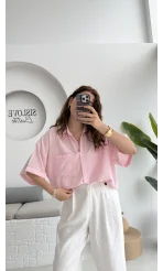 Pome Keten Karışımlı Tek Cepli Gömlek Pembe - 2114