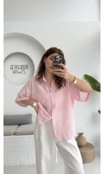 Pome Keten Karışımlı Tek Cepli Gömlek Pembe - 2114
