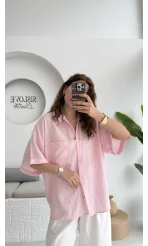 Pome Keten Karışımlı Tek Cepli Gömlek Pembe - 2114