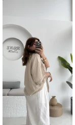 Pome Keten Karışımlı Tek Cepli Gömlek Taş - 2114