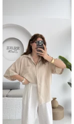 Pome Keten Karışımlı Tek Cepli Gömlek Taş - 2114