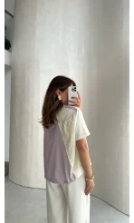 Poplin Detay Büzgülü T-shirt - Ekru - Kod: 1044