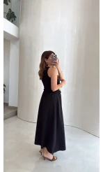 Poplin Etekli Elbise - Siyah - Kod: 4159