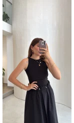 Poplin Etekli Elbise - Siyah - Kod: 4159