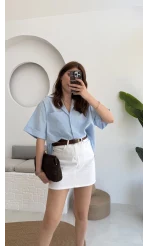 Poplin Kumaş Gömlek Mavi - 2093