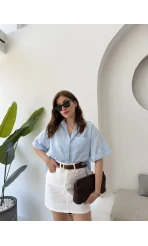 Poplin Kumaş Gömlek Mavi - 2093