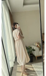 Poppy Krem Nakışlı Elbise