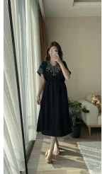 Poppy Siyah Nakışlı Elbise