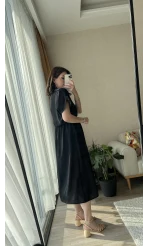 Poppy Siyah Nakışlı Elbise