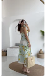 Positano Limon Detay Askıları Bağlamalı Elbise