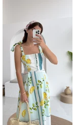 Positano Limon Detay Askıları Bağlamalı Elbise