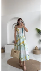 Positano Limon Detay Askıları Bağlamalı Elbise