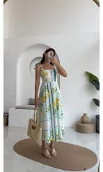 Positano Limon Detay Askıları Bağlamalı Elbise