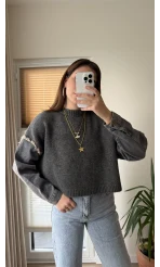 Premium Antrasit Denim Detay Kazak