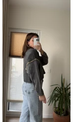 Premium Antrasit Denim Detay Kazak