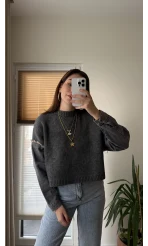 Premium Antrasit Denim Detay Kazak