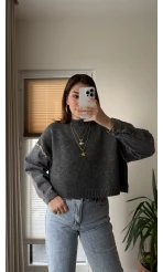 Premium Antrasit Denim Detay Kazak