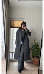 Premium Antrasit Kuşaklı Astarlı Cepli Kaban