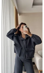 Premium Antrasit Rengi Bomber Ceket Eşofman Takım