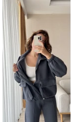 Premium Antrasit Rengi Bomber Ceket Eşofman Takım