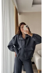 Premium Antrasit Rengi Bomber Ceket Eşofman Takım