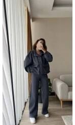 Premium Antrasit Rengi Bomber Ceket Eşofman Takım