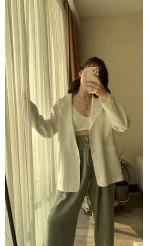 Premium Beyaz Modal Blazer Ceket