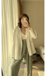 Premium Beyaz Modal Blazer Ceket