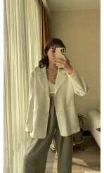 Premium Beyaz Modal Blazer Ceket