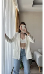 Premium Blazer Ceket Kırık Beyaz