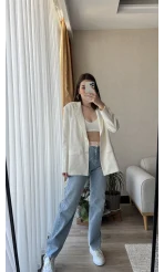 Premium Blazer Ceket Kırık Beyaz