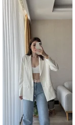 Premium Blazer Ceket Kırık Beyaz