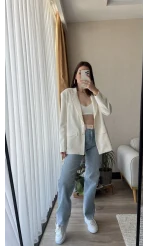 Premium Blazer Ceket Kırık Beyaz