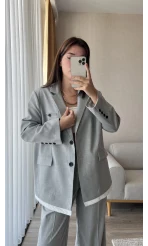 Premium Gri Arka Baskılı Gömlek Detay Ceket