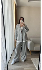 Premium Gri Arka Baskılı Gömlek Detay Ceket