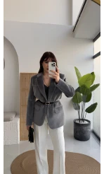 Premium Kemerli Vatkalı Peluş Ceket - Antrasit - Kod: 9490