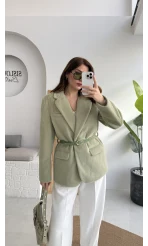 Premium Kemerli Vatkalı Peluş Ceket - Yeşil - Kod: 9490