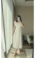 Premium Keten Beyaz Elbise