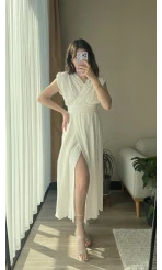 Premium Keten Beyaz Elbise