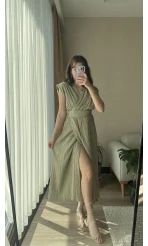 Premium Keten Haki Elbise