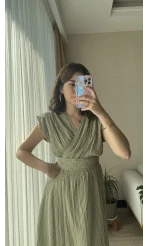 Premium Keten Haki Elbise