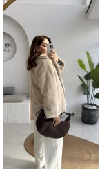 Premium Kürklü Ceket - Bej - Kod: 9621