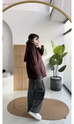 Premium Kuşaklı Kaşe Trenç - Mürdüm Kahve Tonları - Kod: 9669