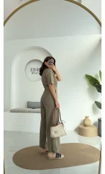 Premium Kuşaklı Uzun Tulum - Haki