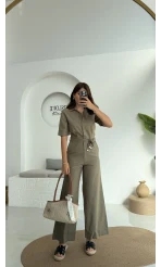 Premium Kuşaklı Uzun Tulum - Haki