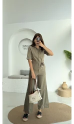Premium Kuşaklı Uzun Tulum - Haki