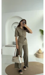 Premium Kuşaklı Uzun Tulum - Haki