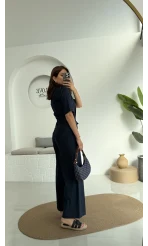 Premium Kuşaklı Uzun Tulum - Lacivert
