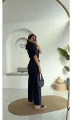 Premium Kuşaklı Uzun Tulum - Lacivert