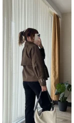 Premium Lin Acı Kahve Kısa Trençkot